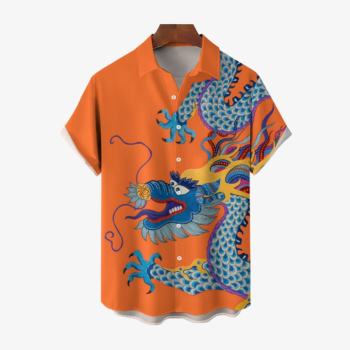 Men's Dragon Art Print Casual Short Sleeve Shirt 2402000176