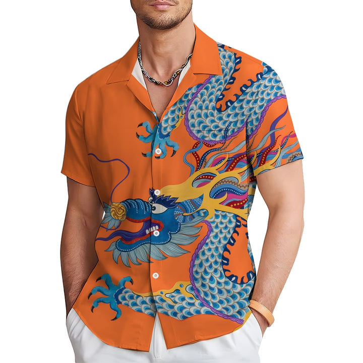 Men's Dragon Art Print Casual Short Sleeve Shirt 2402000176