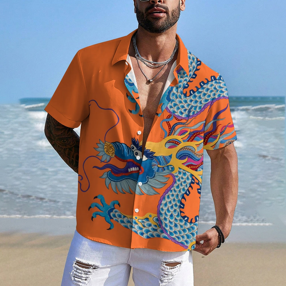 Men's Dragon Art Print Casual Short Sleeve Shirt 2402000176