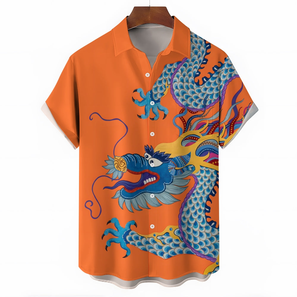 Men's Dragon Art Print Casual Short Sleeve Shirt 2402000176