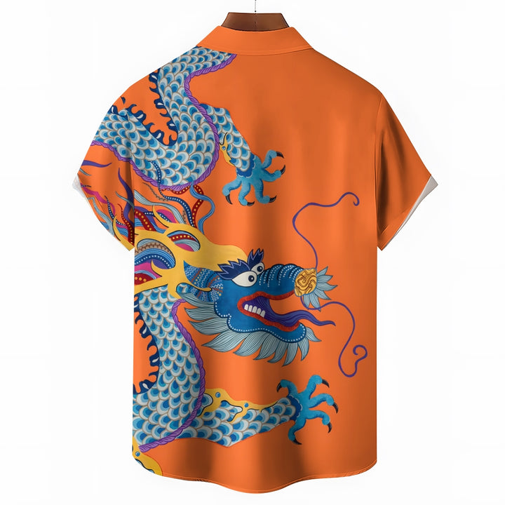 Men's Dragon Art Print Casual Short Sleeve Shirt 2402000176