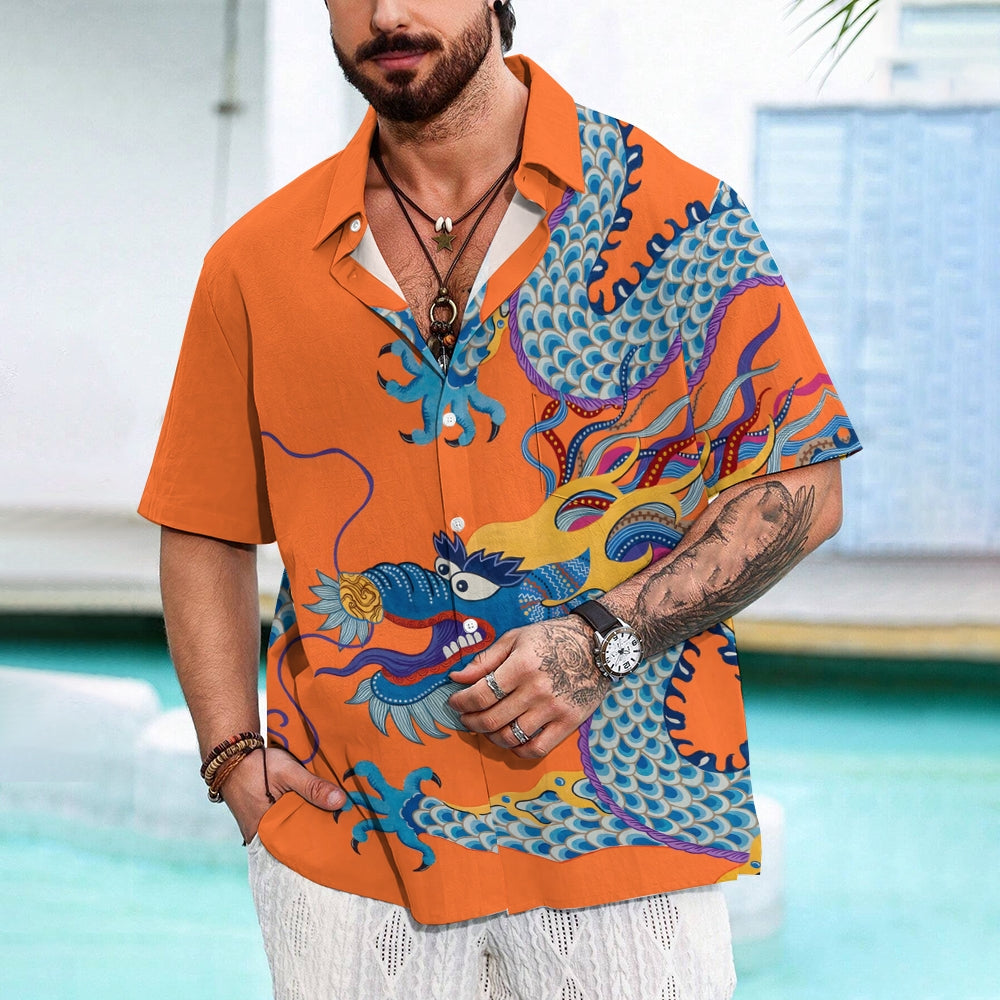 Men's Dragon Art Print Casual Short Sleeve Shirt 2402000176