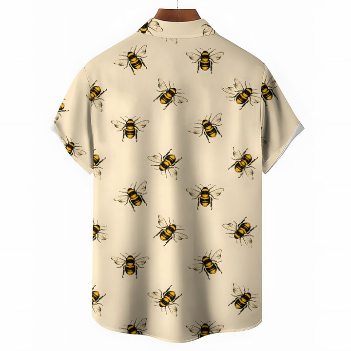 Men's Bee 3D Print Short Sleeve Button Down Shirts 2407001377