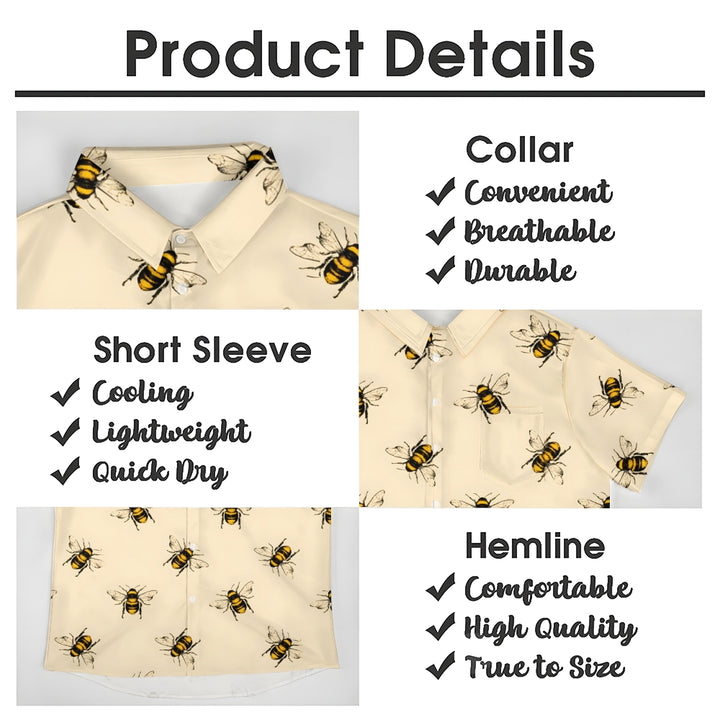 Men's Bee 3D Print Short Sleeve Button Down Shirts 2407001377
