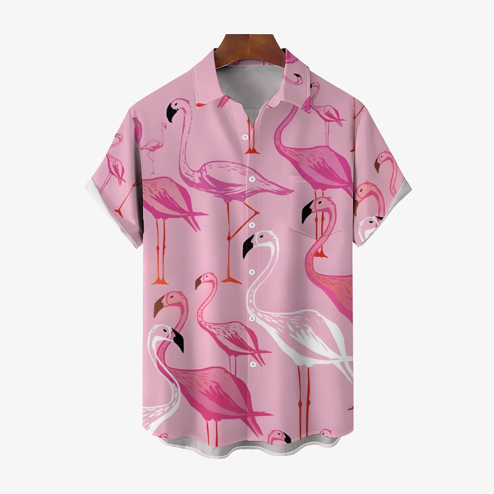Men's Flamingo Pink Gradient Casual Short Sleeve Shirt 2402000063