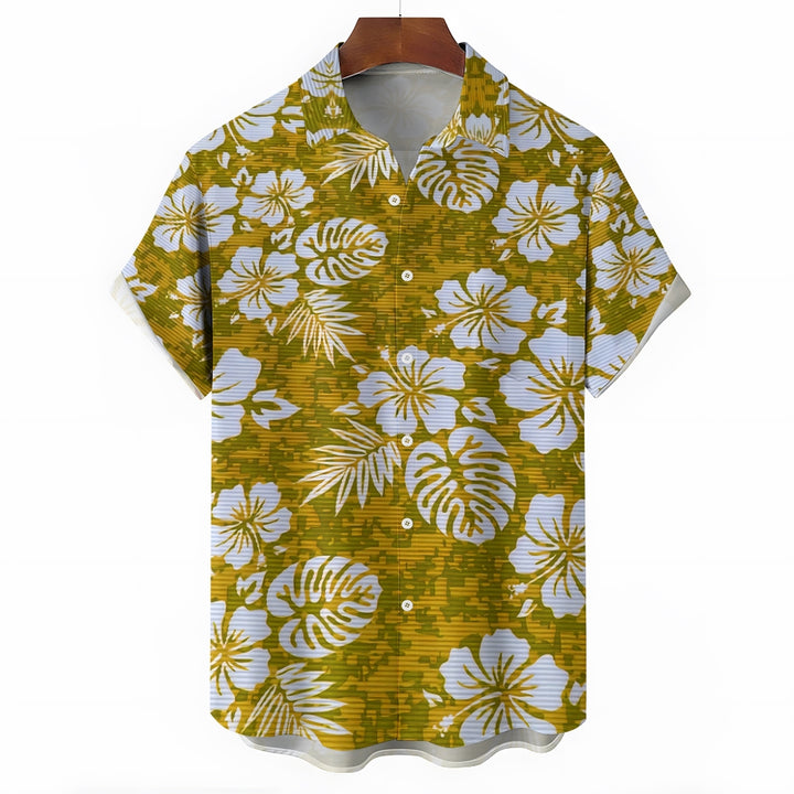 Hawaiian Flower Texture Print Casual Large Size Short Sleeve Shirt 2407001290