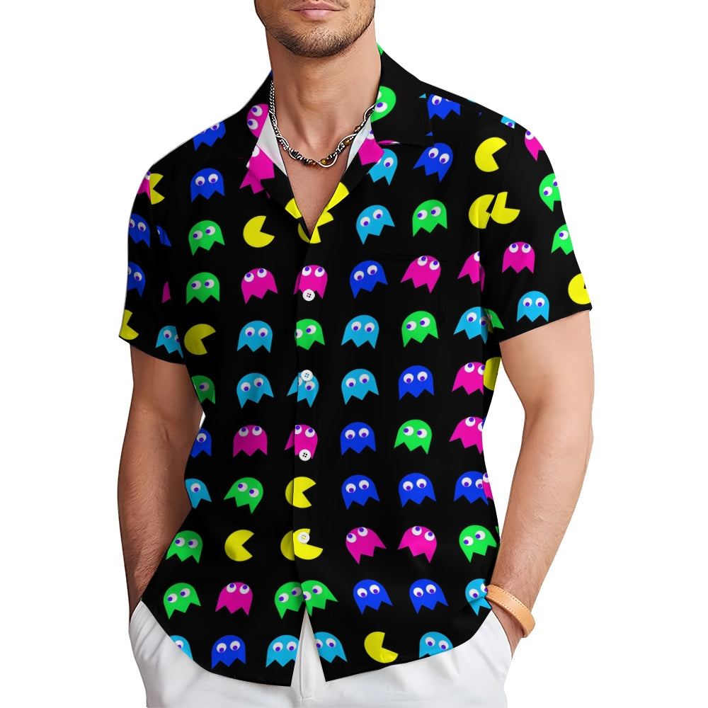 Men's Little Monster Print Casual Short Sleeve Shirt 2306102379