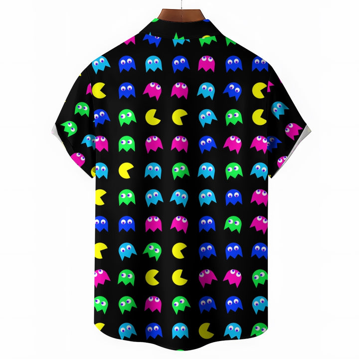 Men's Little Monster Print Casual Short Sleeve Shirt 2306102379