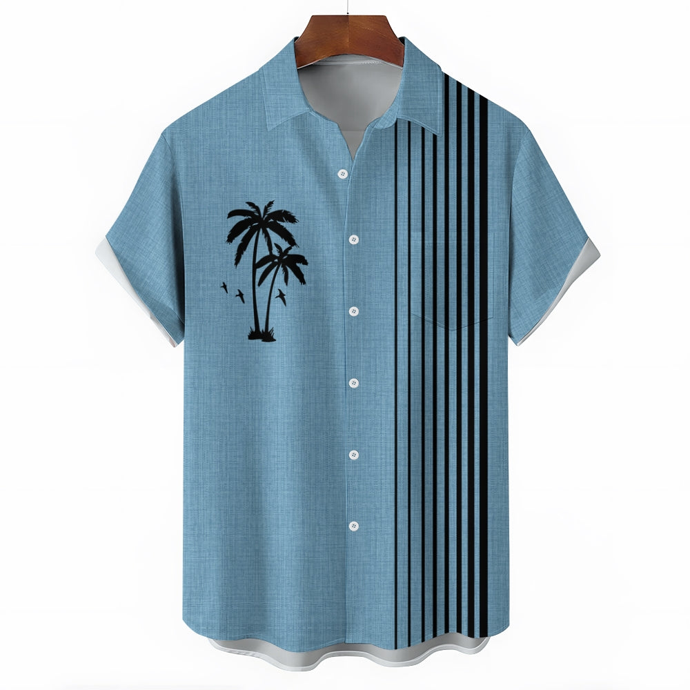 Hawaiian Striped Bowling Shirt Casual Large Size Short Sleeve Shirt 2407002032