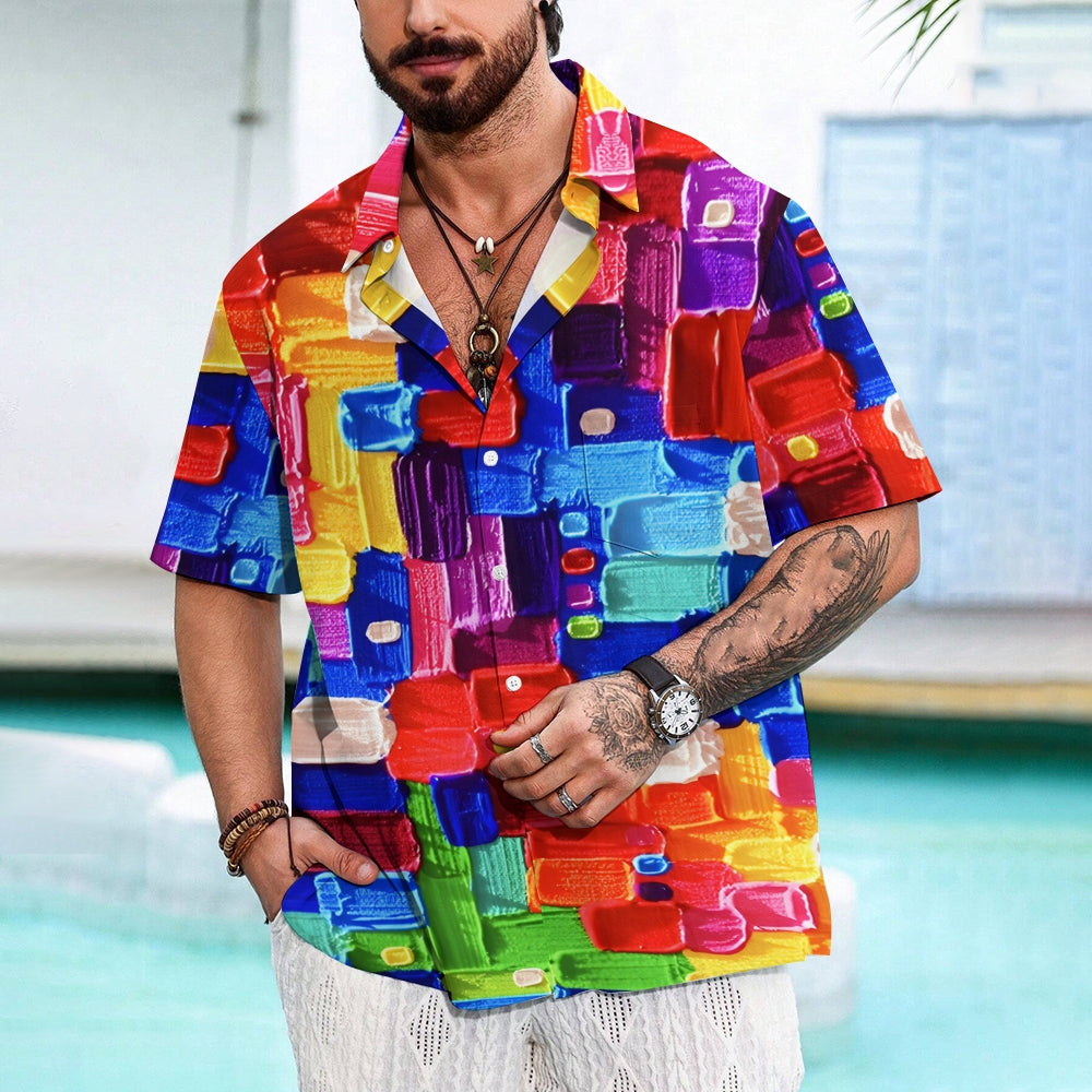 Colorful Pigment Print Casual Oversized Short-Sleeved Shirt 2407001892