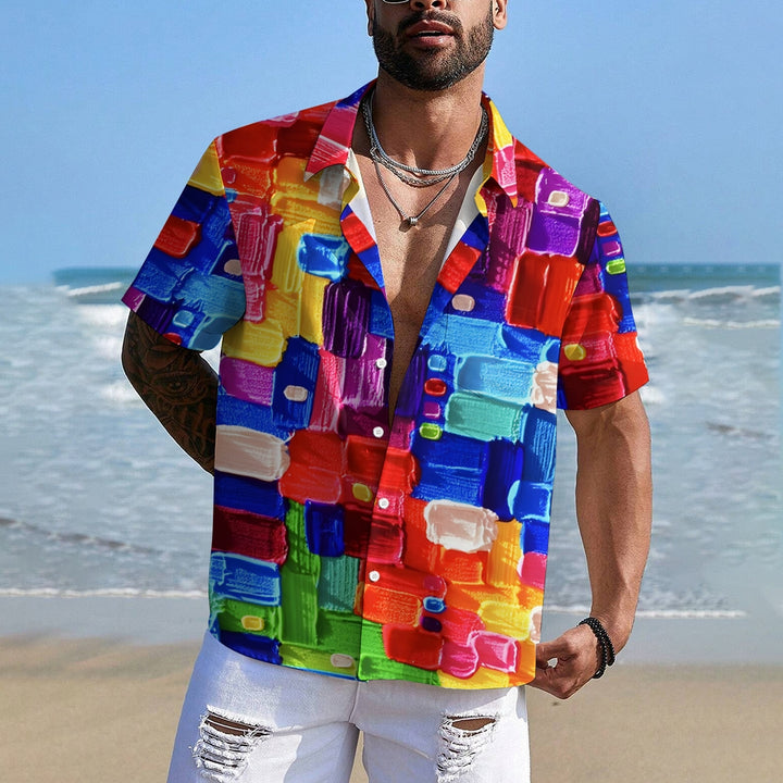 Colorful Pigment Print Casual Oversized Short-Sleeved Shirt 2407001892