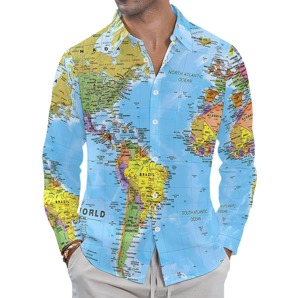 Vintage Map Multicolor Long-Sleeved Shirt 2407002067