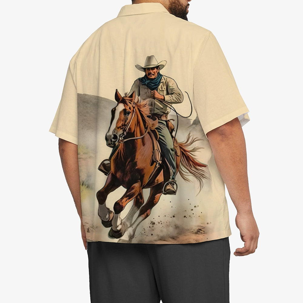 Men's Western Cowboy Anime Print Short Sleeve Shirt