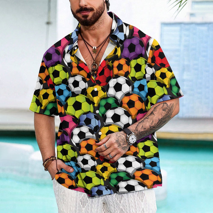 Colorful Football Print Casual Oversized Short-Sleeved Shirt 2407002248