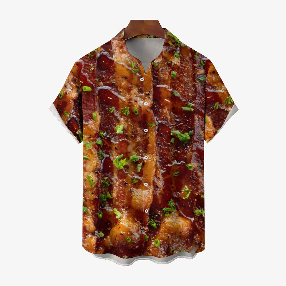 Delicious Bacon Printed Casual Oversized Short Sleeve Shirt 2407002319