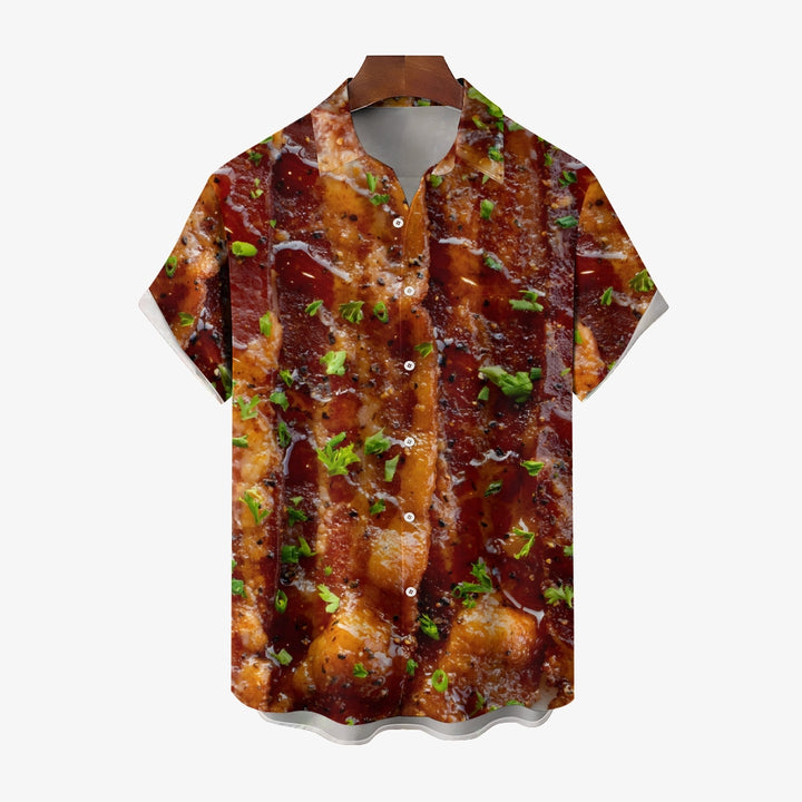 Delicious Bacon Printed Casual Oversized Short Sleeve Shirt 2407002319