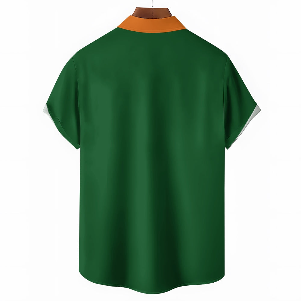 Mens St Patrick’s Day Shamrock Print Casual Breathable Short Sleeve Hawaiian Shirt 2312000478