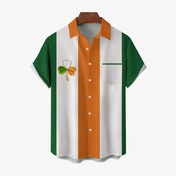Mens St Patrick’s Day Shamrock Print Casual Breathable Short Sleeve Hawaiian Shirt 2312000478