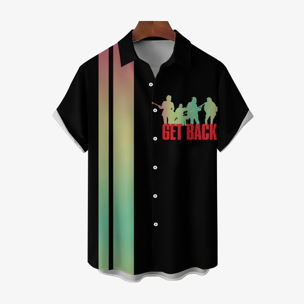 Men's Rock Band GET BACK Bowling Shirt Casual Short Sleeve Shirt 2404001067