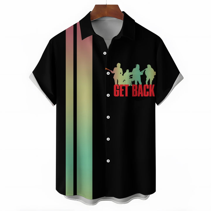 Men's Rock Band GET BACK Bowling Shirt Casual Short Sleeve Shirt 2404001067