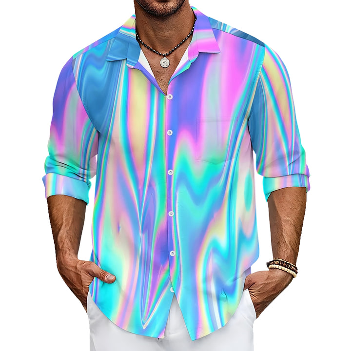 Men's Casual Gradient Color Printed Long Sleeve Shirt 2401000059