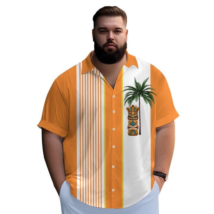 Men’s Bold Stripes & Tiki Coconut Trees Graphic Print Shirt