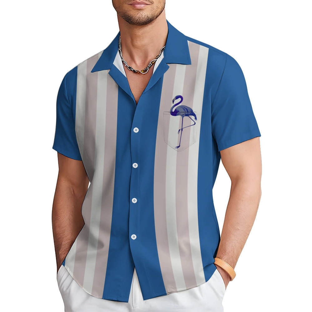 Multicolor Flamingo Oversized Bowling Short Sleeve Shirt