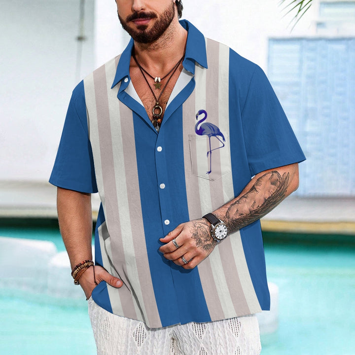 Multicolor Flamingo Oversized Bowling Short Sleeve Shirt