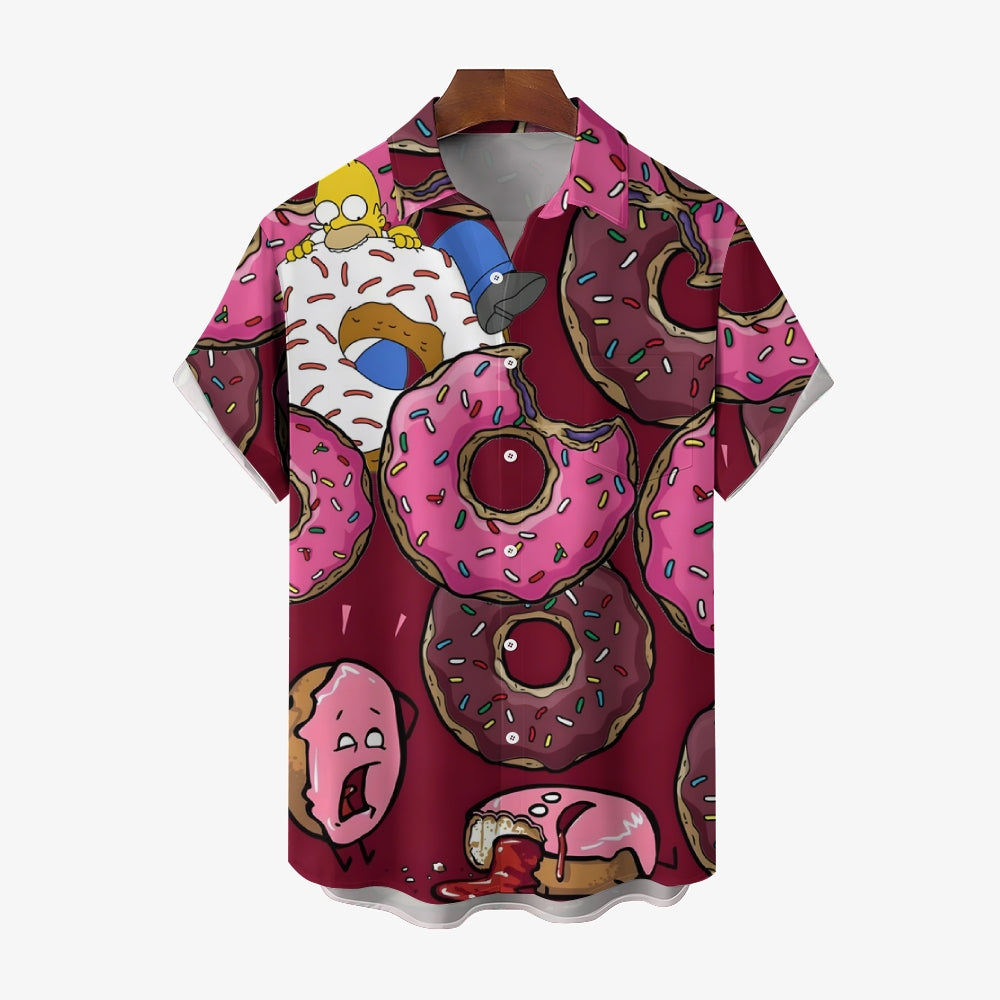 Men's Cartoon Donuts Casual Short Sleeve Shirt 2401000354
