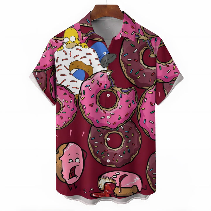 Men's Cartoon Donuts Casual Short Sleeve Shirt 2401000354