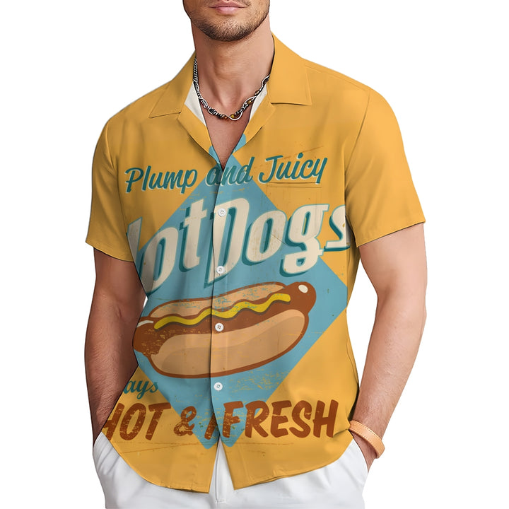 Men's Hot Dog Print Casual Short Sleeve Shirt 2403000630