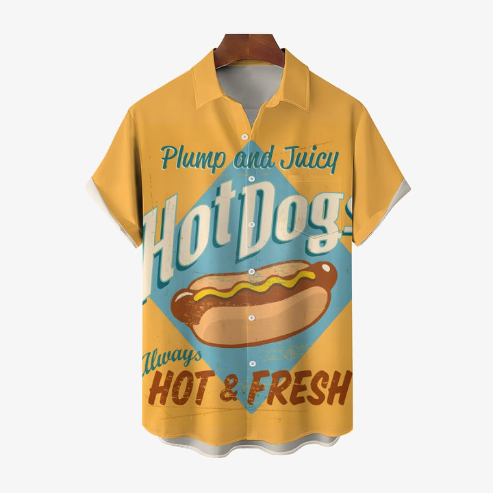 Men's Hot Dog Print Casual Short Sleeve Shirt 2403000630