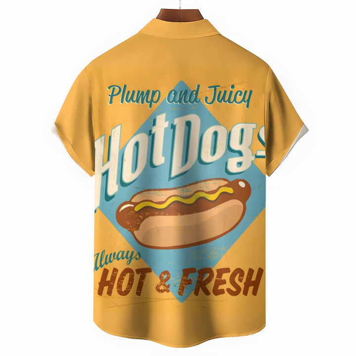 Men's Hot Dog Print Casual Short Sleeve Shirt 2403000630