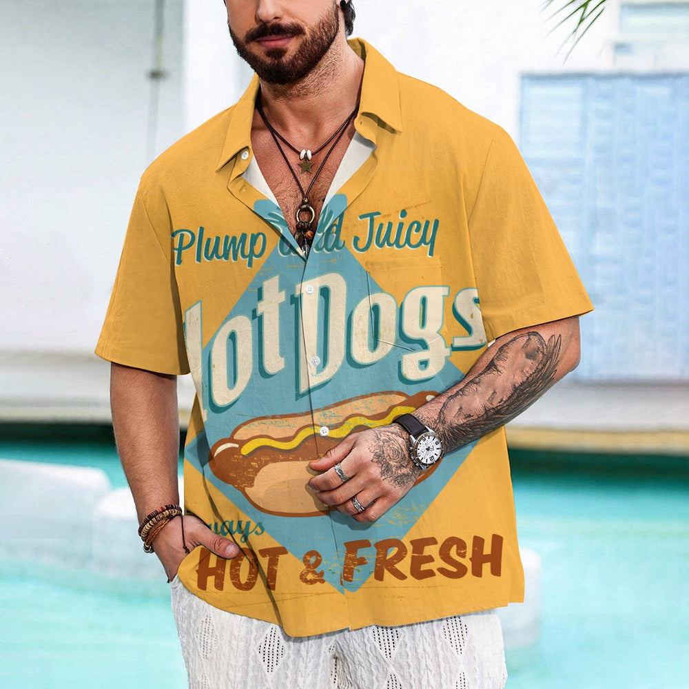 Men's Hot Dog Print Casual Short Sleeve Shirt 2403000630