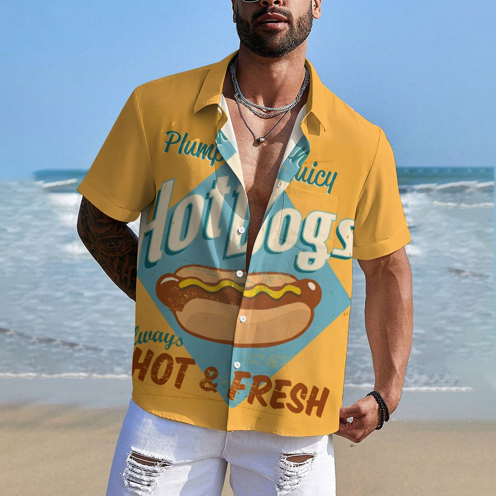 Men's Hot Dog Print Casual Short Sleeve Shirt 2403000630