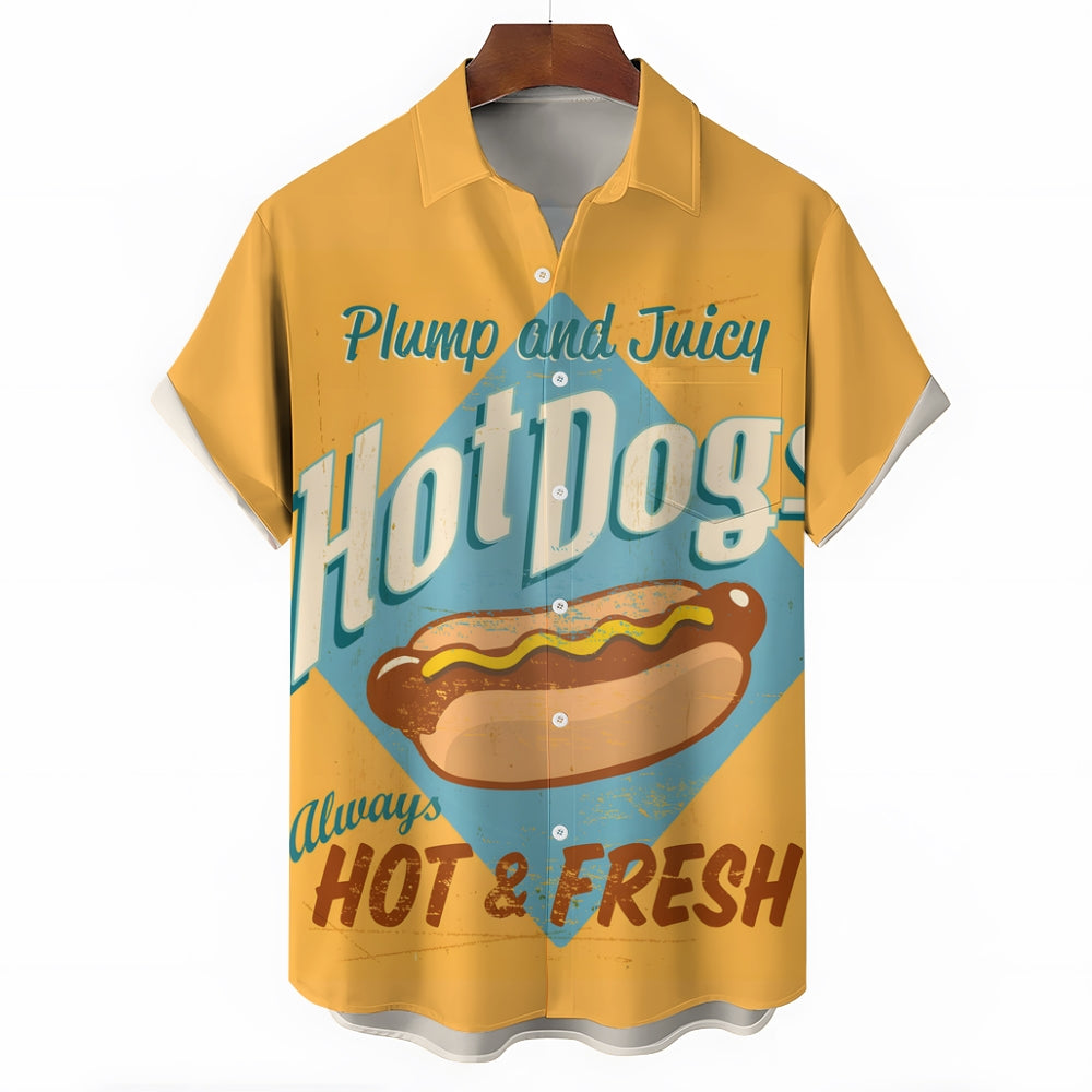 Men's Hot Dog Print Casual Short Sleeve Shirt 2403000630