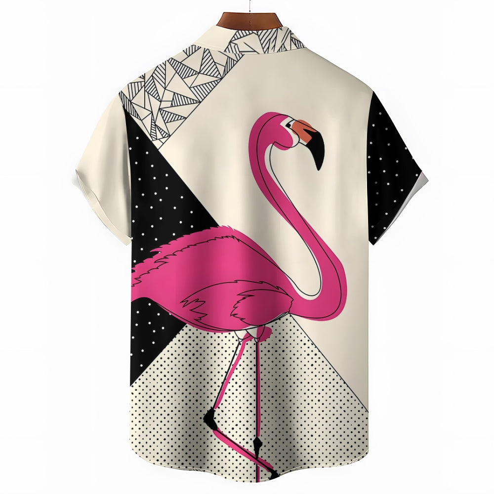 Men's Flamingo Geometry Casual Short Sleeve Shirt 2403000035