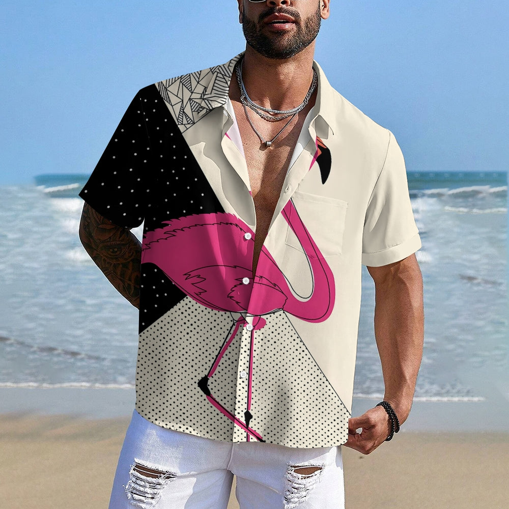 Men's Flamingo Geometry Casual Short Sleeve Shirt 2403000035