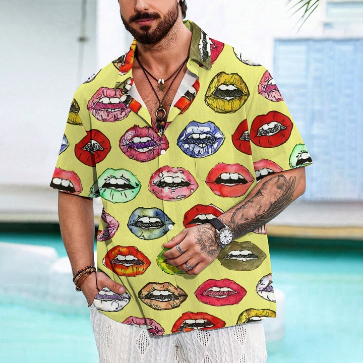 Men's Lip Art Print Short Sleeve Shirt 2403000480