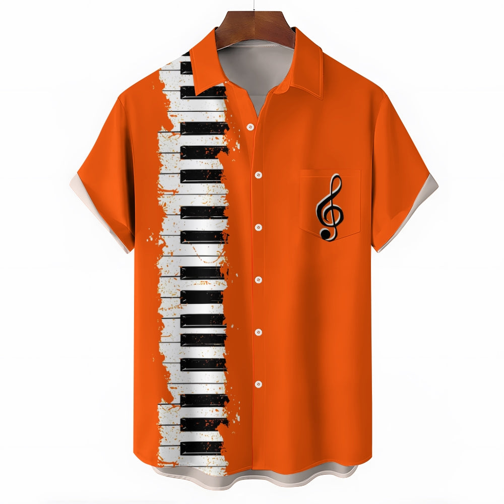 Plus Size Men's Piano Keyboard Print Short Sleeve Shirt 2407003304