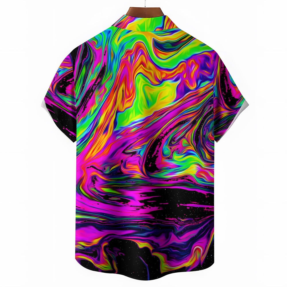 Men's Colorful Fluid Art Print Short Sleeve Shirt 2404001898