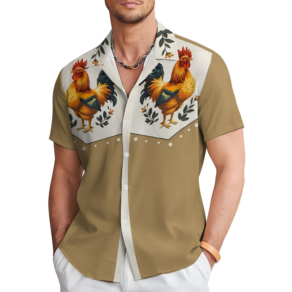 Vintage Chicken With Animal Print Casual Shirt 2406000641