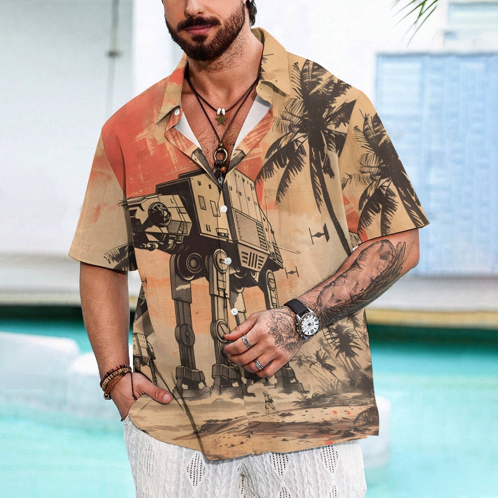 Space War Print Casual Large Size Short-Sleeved Shirt 2407003376