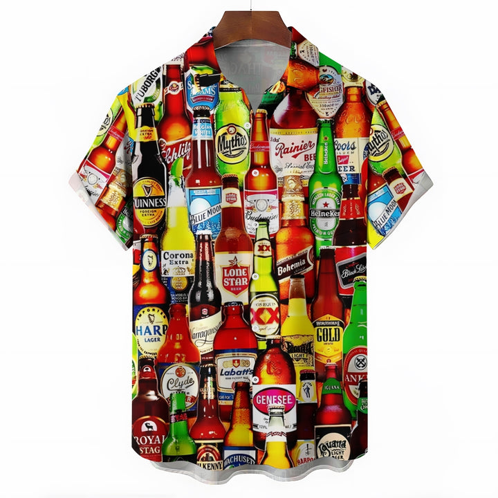 Beer Print Casual Oversized Short Sleeve Shirt 2407003567