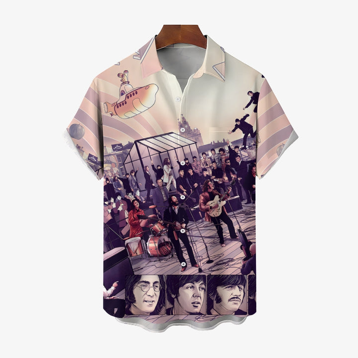 Rock Band Print Casual Short Sleeve Shirt 2404000924