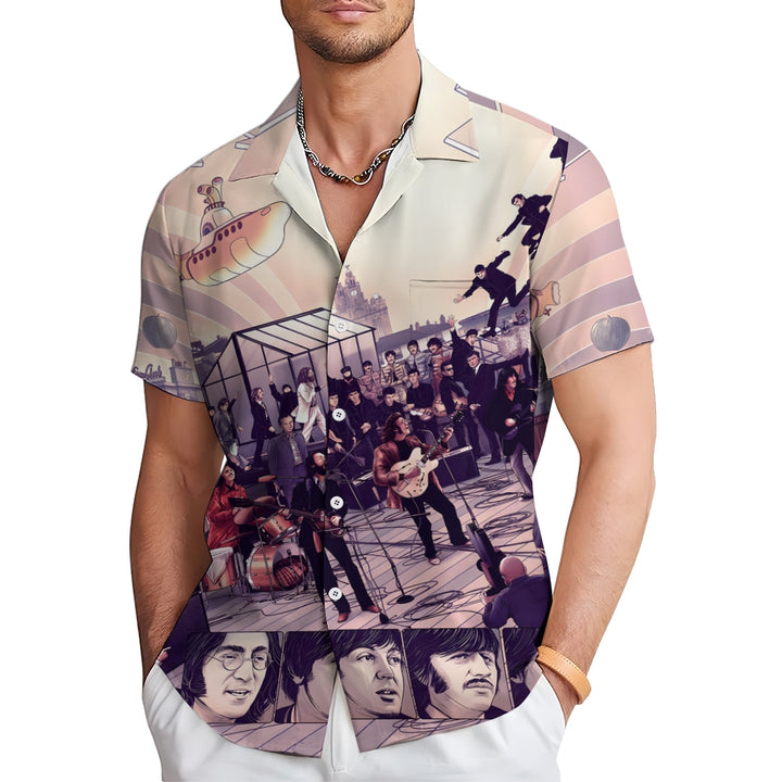 Rock Band Print Casual Short Sleeve Shirt 2404000924