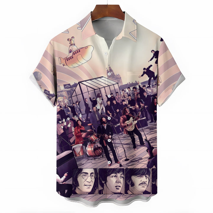 Rock Band Print Casual Short Sleeve Shirt 2404000924