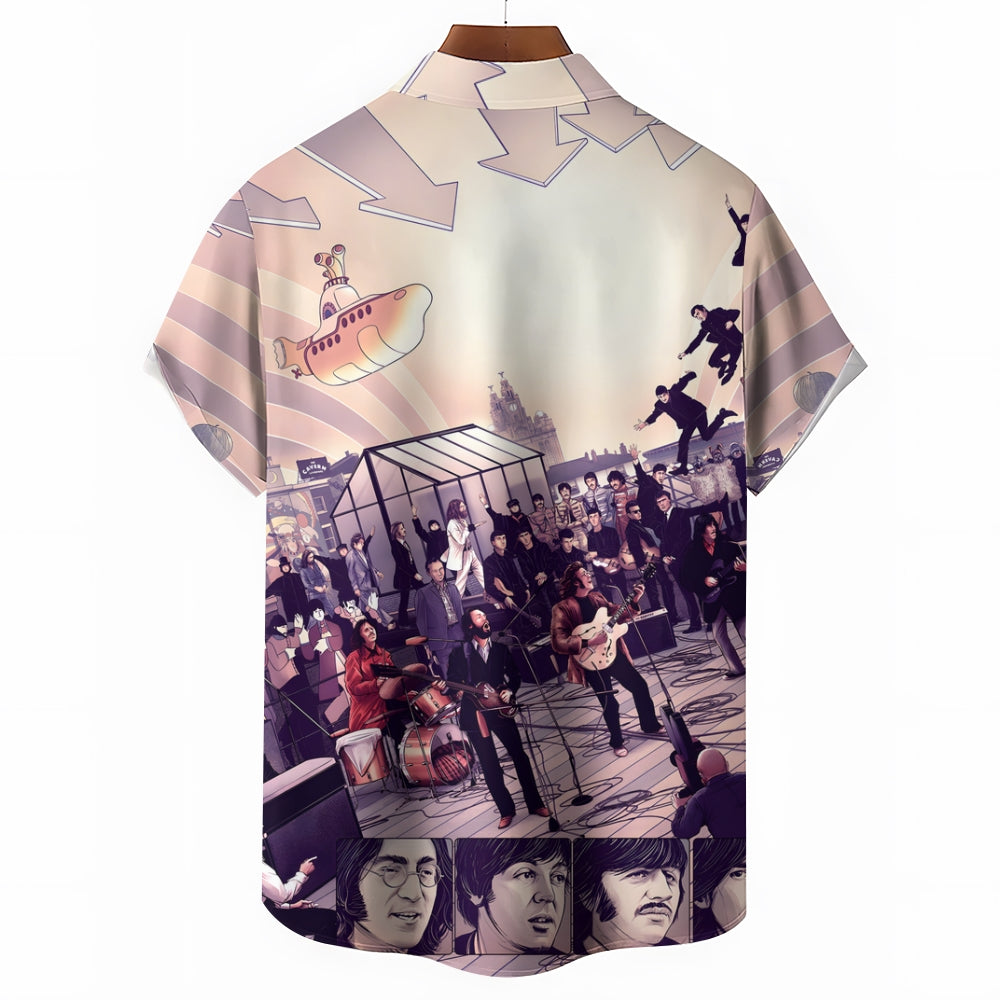 Rock Band Print Casual Short Sleeve Shirt 2404000924