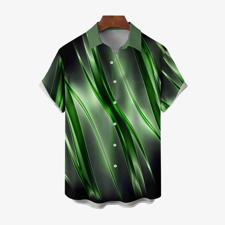 Men's Ombre Gradient Pattern Print Vintage Lapel Collar Short Sleeve Shirt