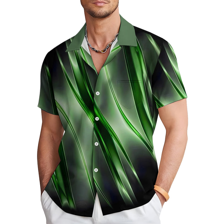 Men's Ombre Gradient Pattern Print Vintage Lapel Collar Short Sleeve Shirt